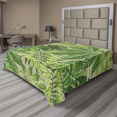 Drap plat ambesonne à feuilles vertes tropicales fraîches et exotiques motif