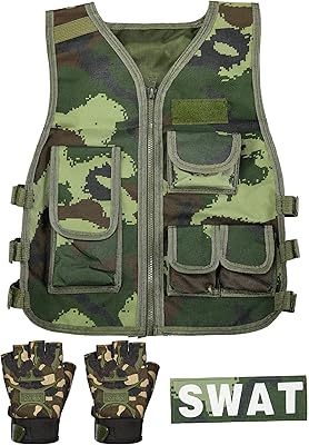 Gilet de combat pour enfants tactique réglable gants demi-doigts courts
