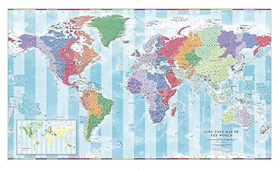 Carte murale du monde des fuseaux horaires - grande - 56" x 35"