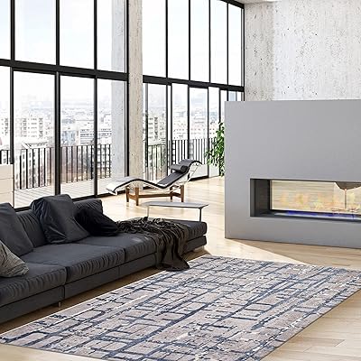 Tapis contemporain abstrait ecarpet gallery, 6'7" x 9'6", tapis bleu clair, 351720