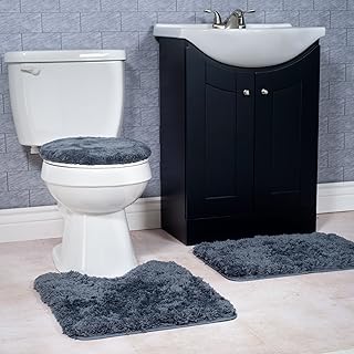 Ensemble de 3 tapis de bain antidérapants en velours lavish home - platine