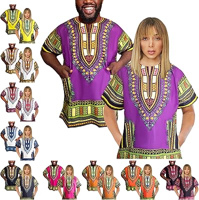Adalex world chemise dashiki traditionnelle africaine unisexe, couleur festival hippie, parfaite