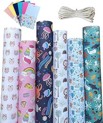 Paquet de 6 cartes avec étiquettes cadeaux assorties et corde décorative