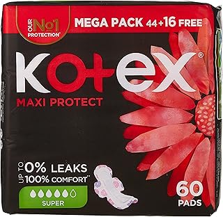 Serviettes hygiéniques kotex 3d maxi large, 44 + 16 serviettes hygiéniques gratuites
