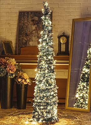 Sapin de noël artificiel pop-up avec 100 lumières led, sapins de noël pliables