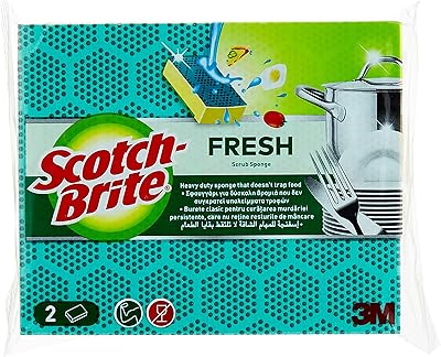 Éponge de nettoyage plate robuste scotch-brite fresh pour surfaces isolées, nettoyage en pointillés