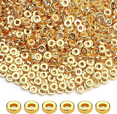 Castuev 1000 pièces perles dorées disque d'espacement rond plat de 6mm, perles d'argile