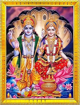Cadre photo en zigzag du seigneur lakshmi narayan/seigneur vishnu avec lakshmi mata