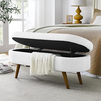 Banc de rangement ovale evek de 435 pouces banc d'entrée rembourré en tissu