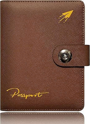 Porte-passeport portefeuille de voyage en cuir - couverture de passeport bloquant les rfid avec bouton magnétique (marron). Diaytar Sénégal : Des produits pour toute la famille à prix cassés