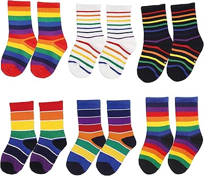 Ensemble de chaussettes en coton à rayures arc-en-ciel colorées pour unisexe et jeunes