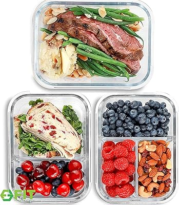 Récipients de préparation de repas en verre à 1, 2, 3 compartiments