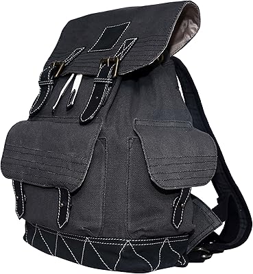 Sac à dos en cuir véritable et toile noir