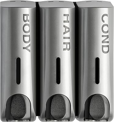 Distributeurs triples de savon et de shampoing pour douche murale draco avec bouteilles