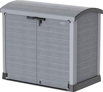 Boîte de rangement de jardin extérieur cosmoplast cedargreen avec couvercle arqué, gris foncé