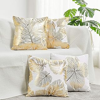 Housse de coussin décorative housse à motif feuille d'or 18x18 pouces