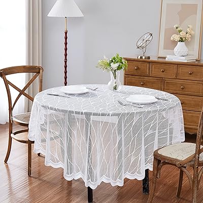 Nappe ronde blanche en dentelle decobots 90 pouces de diamètre | aux lignes