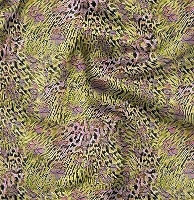 Tissu en viscose georgette soimoi vert léopard et paon, tissu imprimé peau d'animal
