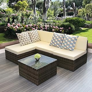 Salon de jardin kiplin 4 places en rotin avec canapé d'angle table basse